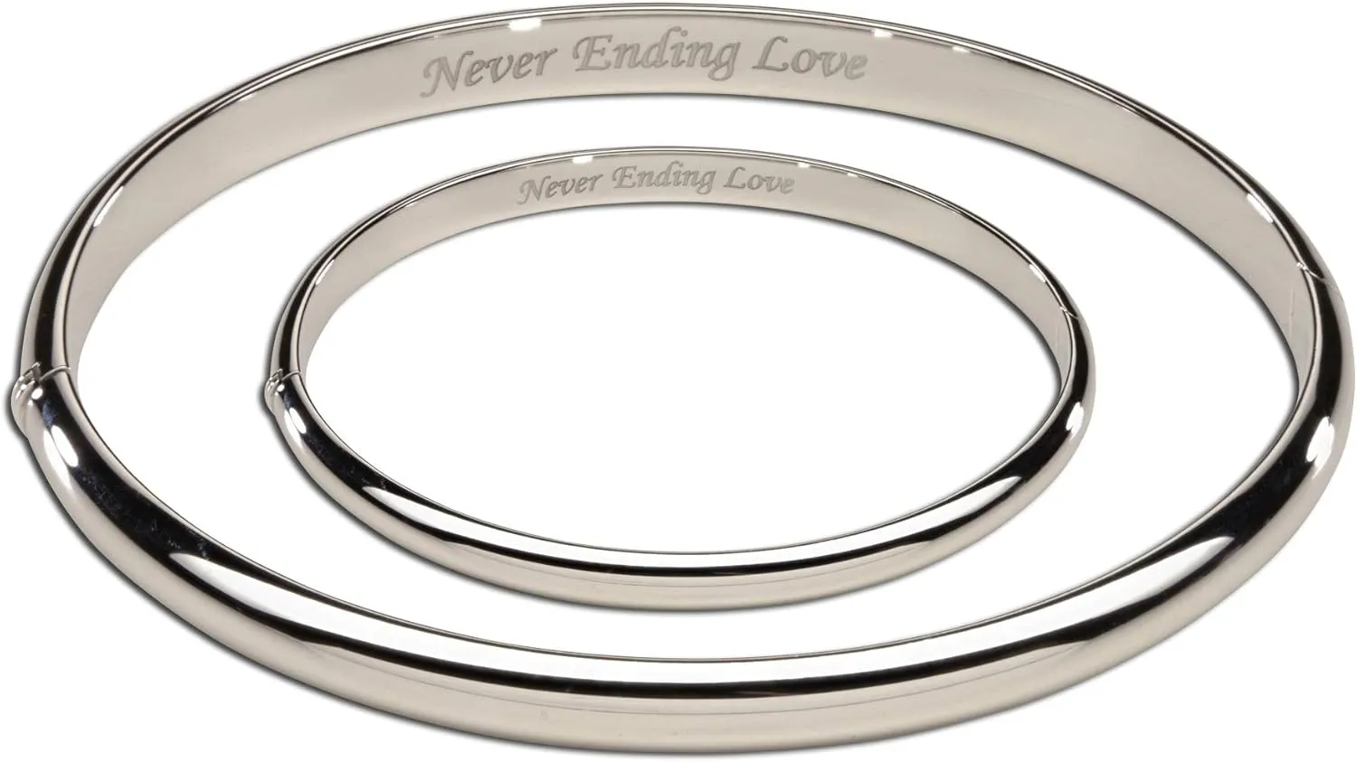Sterling Silver Mom and Me Bangle Set with "Never Ending Love" Inscription for Mother and Daughter
