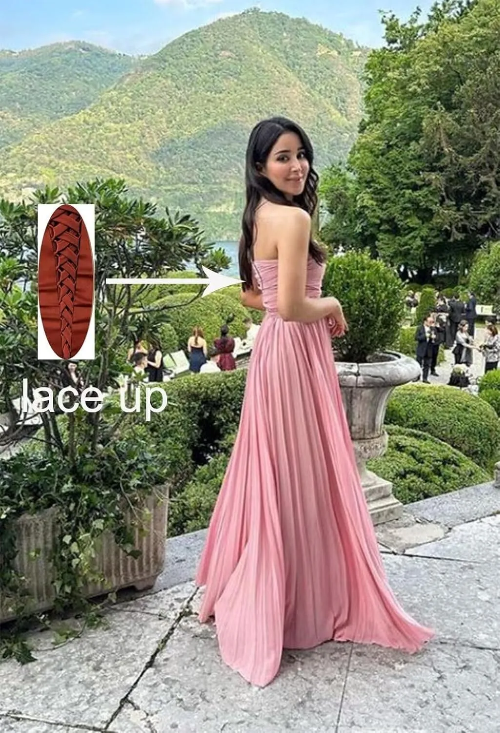 Strapless Chiffon Bridesmaid Dresses for Women Long A Line Pleated Formal Evening Gowns with Slit MJ001