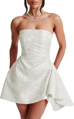 Strapless Short Homecoming Dresses for Teens Embroidery Satin A Line Mini Dress Cocktail Party Gowns
