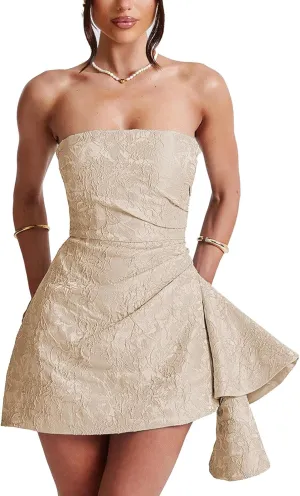 Strapless Short Homecoming Dresses for Teens Embroidery Satin A Line Mini Dress Cocktail Party Gowns
