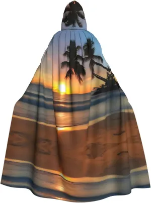 Sunset beach Prints Hooded Cloak for Halloween, Role-playing, and Costume Parties - Comfortable and Durable