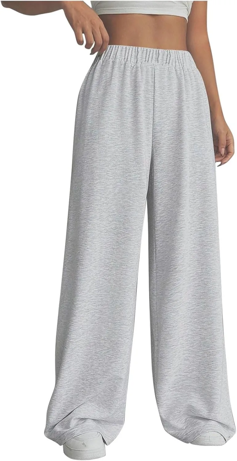 Sweatpants Women Casual Summer Elastic High Waist Lounge Pants Baggy Wide Leg Workout Trousers with Pockets