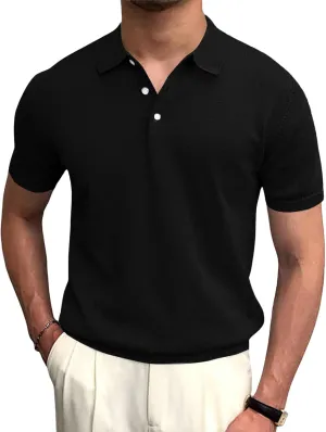 Syktkmx Mens Golf Polo Shirts Short Sleeve Casual Banded Bottom Stretch Classic Fit Solid Knit T-Shirts