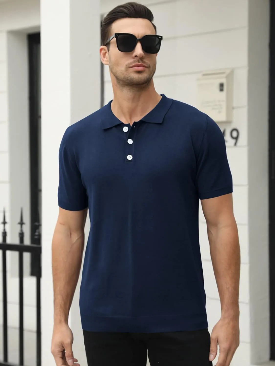 Syktkmx Mens Golf Polo Shirts Short Sleeve Casual Banded Bottom Stretch Classic Fit Solid Knit T-Shirts