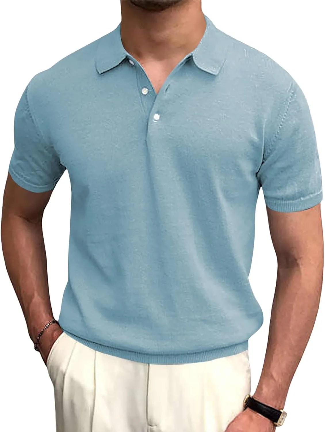 Syktkmx Mens Golf Polo Shirts Short Sleeve Casual Banded Bottom Stretch Classic Fit Solid Knit T-Shirts