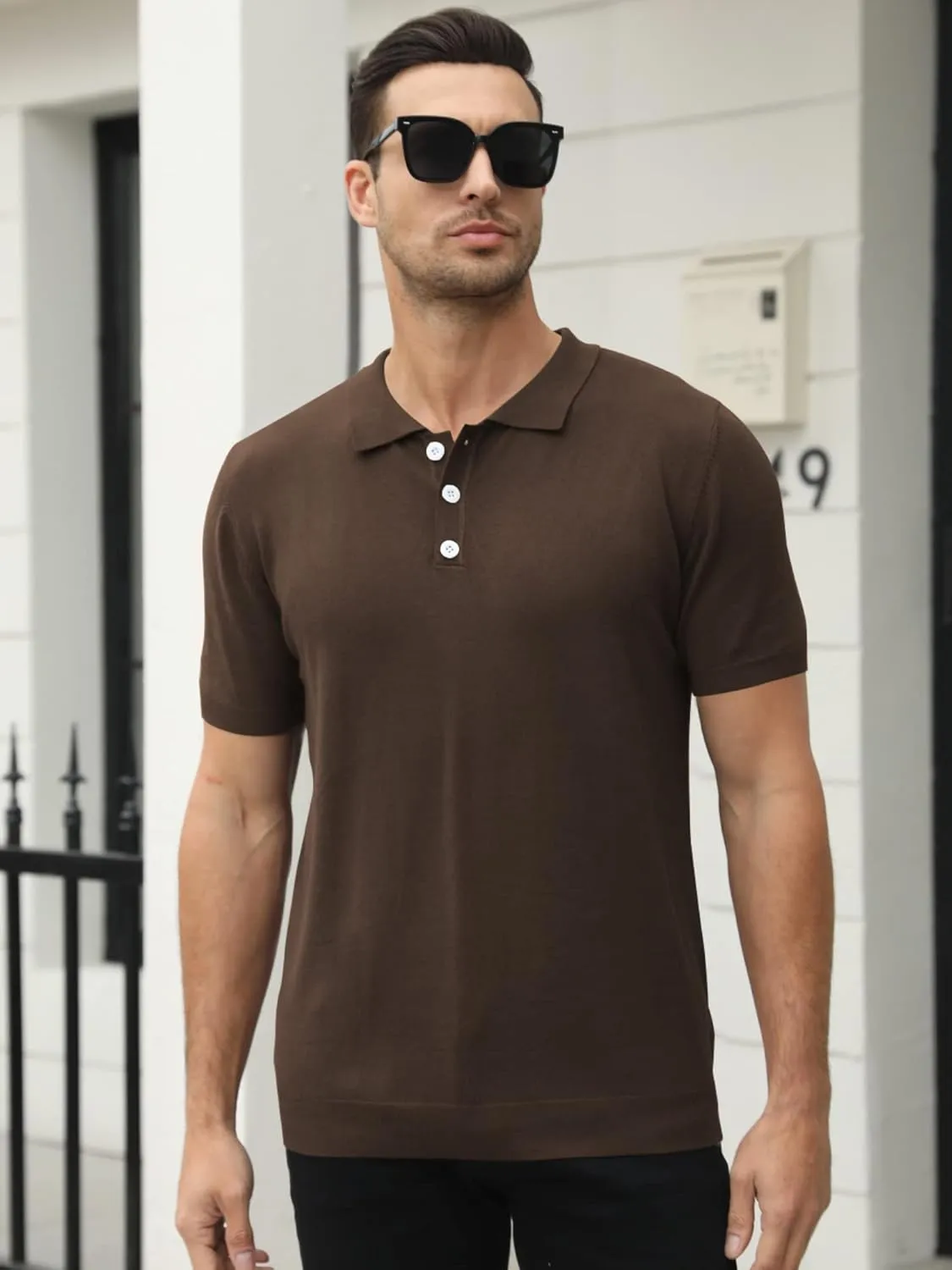 Syktkmx Mens Golf Polo Shirts Short Sleeve Casual Banded Bottom Stretch Classic Fit Solid Knit T-Shirts