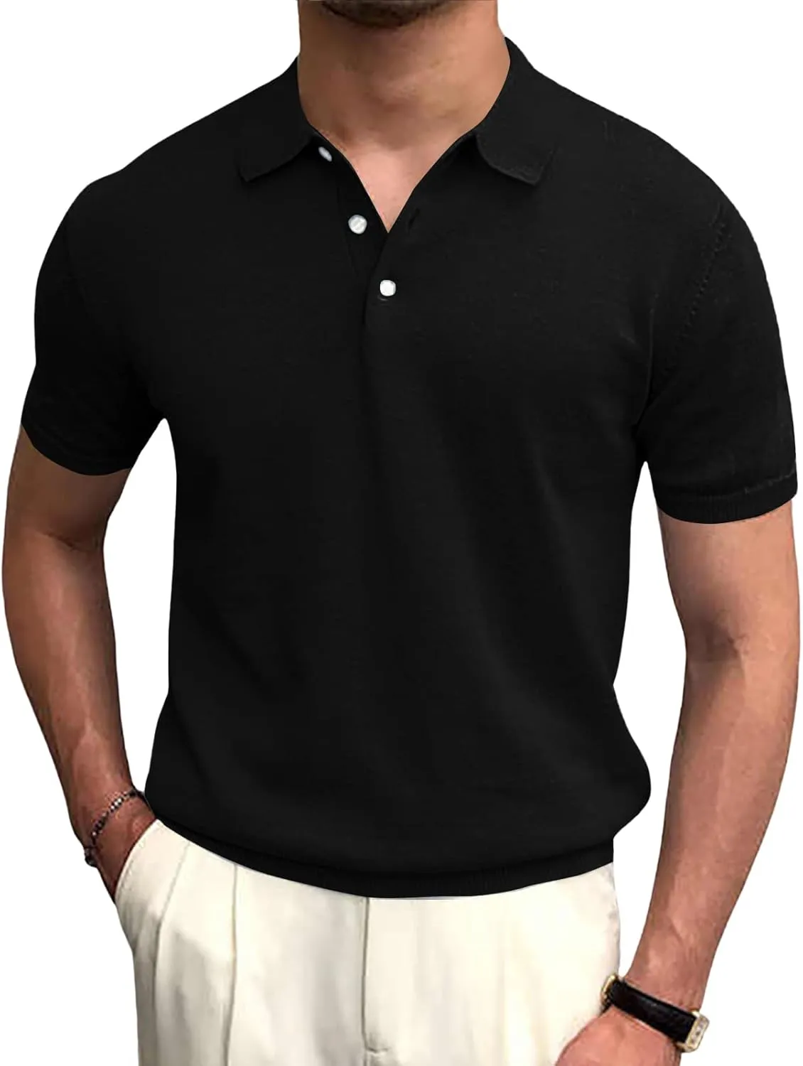 Syktkmx Mens Golf Polo Shirts Short Sleeve Casual Banded Bottom Stretch Classic Fit Solid Knit T-Shirts