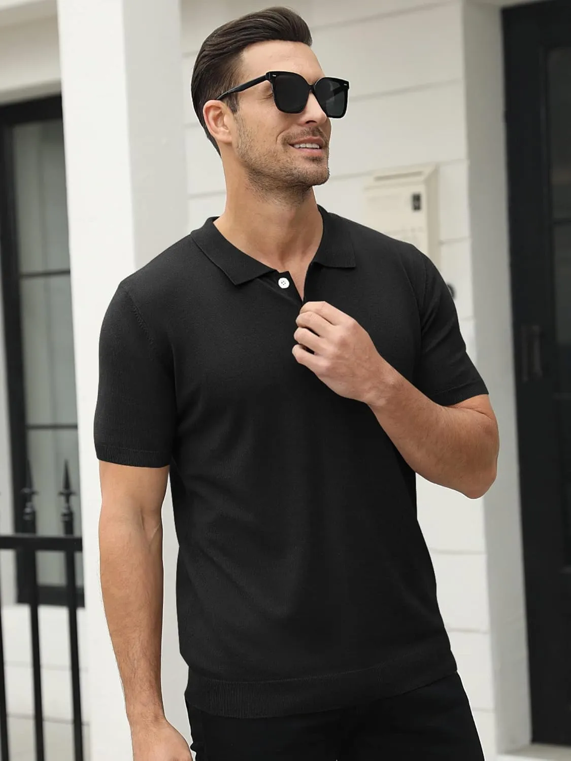 Syktkmx Mens Golf Polo Shirts Short Sleeve Casual Banded Bottom Stretch Classic Fit Solid Knit T-Shirts