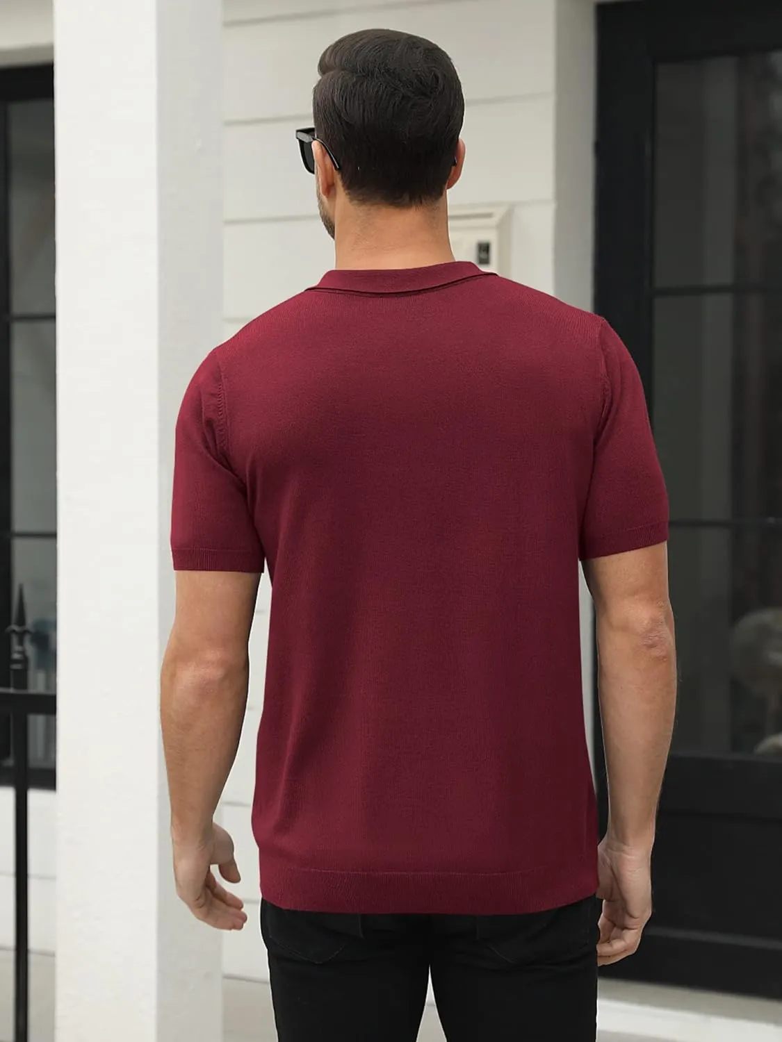Syktkmx Mens Golf Polo Shirts Short Sleeve Casual Banded Bottom Stretch Classic Fit Solid Knit T-Shirts