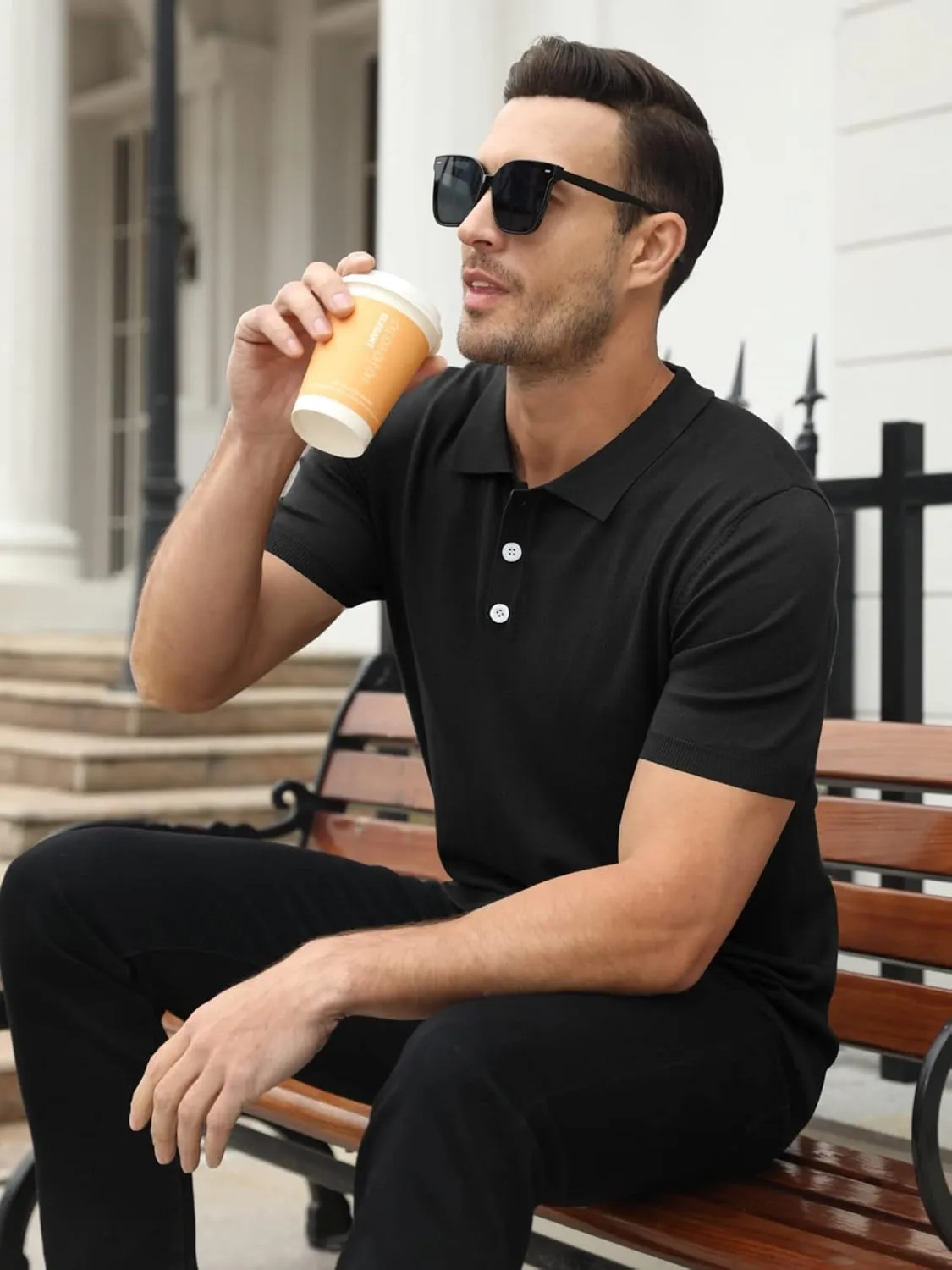 Syktkmx Mens Golf Polo Shirts Short Sleeve Casual Banded Bottom Stretch Classic Fit Solid Knit T-Shirts