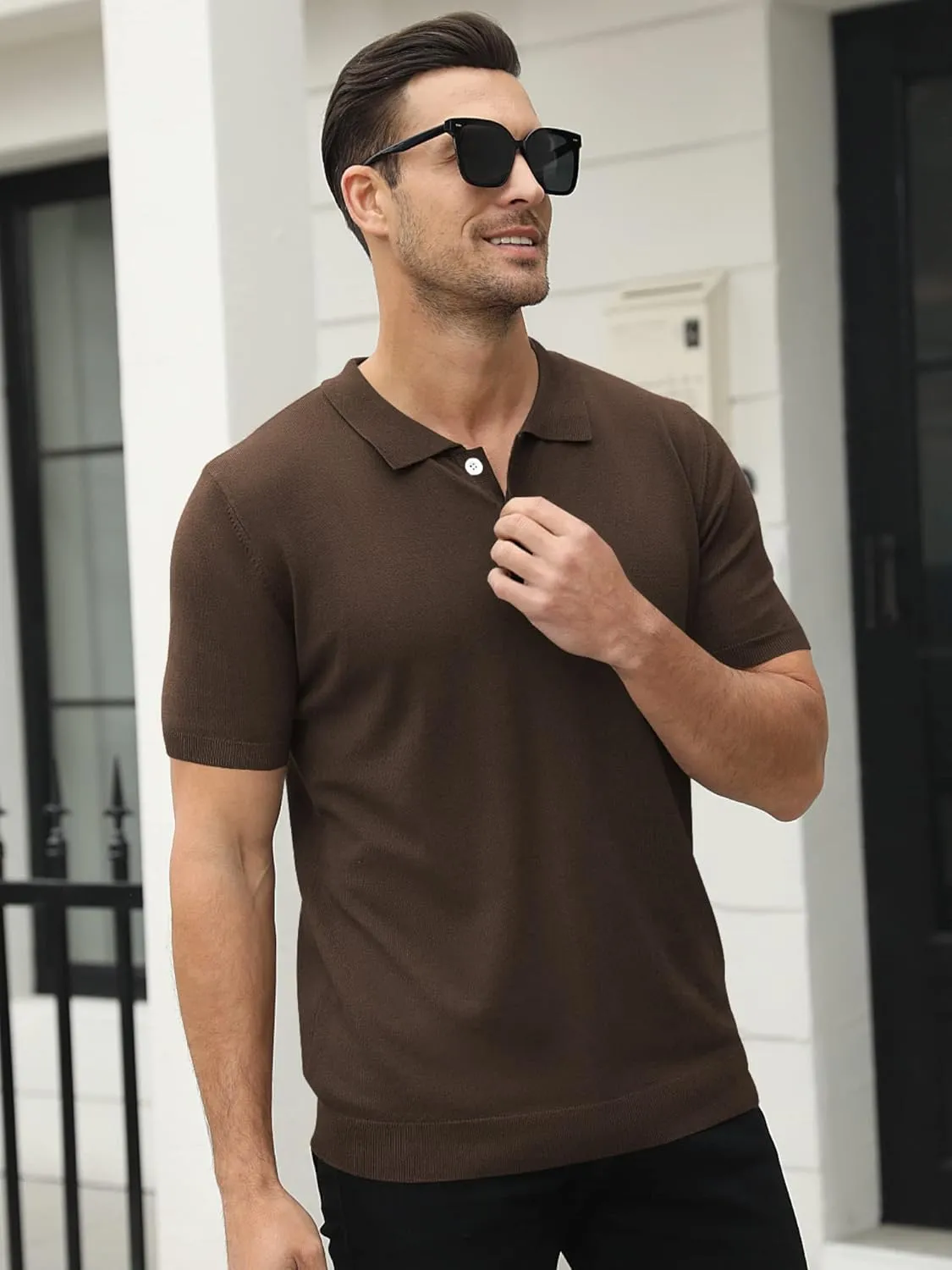 Syktkmx Mens Golf Polo Shirts Short Sleeve Casual Banded Bottom Stretch Classic Fit Solid Knit T-Shirts