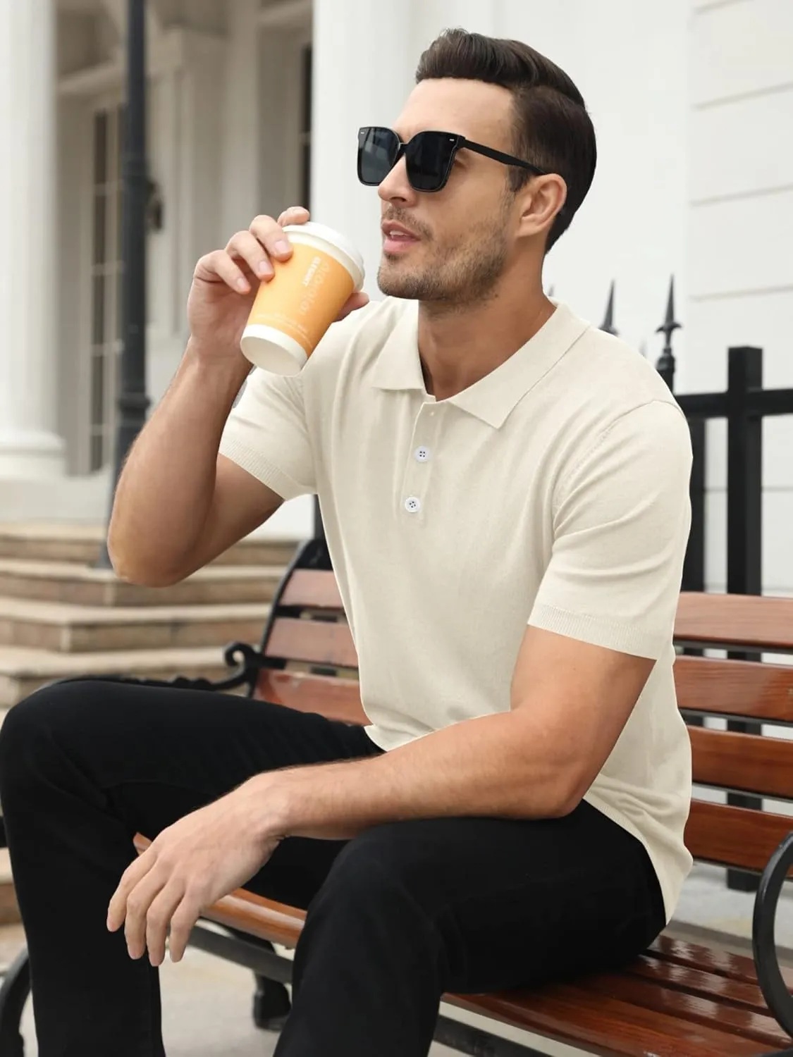 Syktkmx Mens Golf Polo Shirts Short Sleeve Casual Banded Bottom Stretch Classic Fit Solid Knit T-Shirts