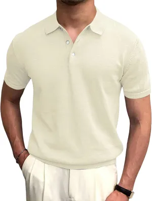 Syktkmx Mens Golf Polo Shirts Short Sleeve Casual Banded Bottom Stretch Classic Fit Solid Knit T-Shirts