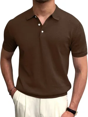 Syktkmx Mens Golf Polo Shirts Short Sleeve Casual Banded Bottom Stretch Classic Fit Solid Knit T-Shirts