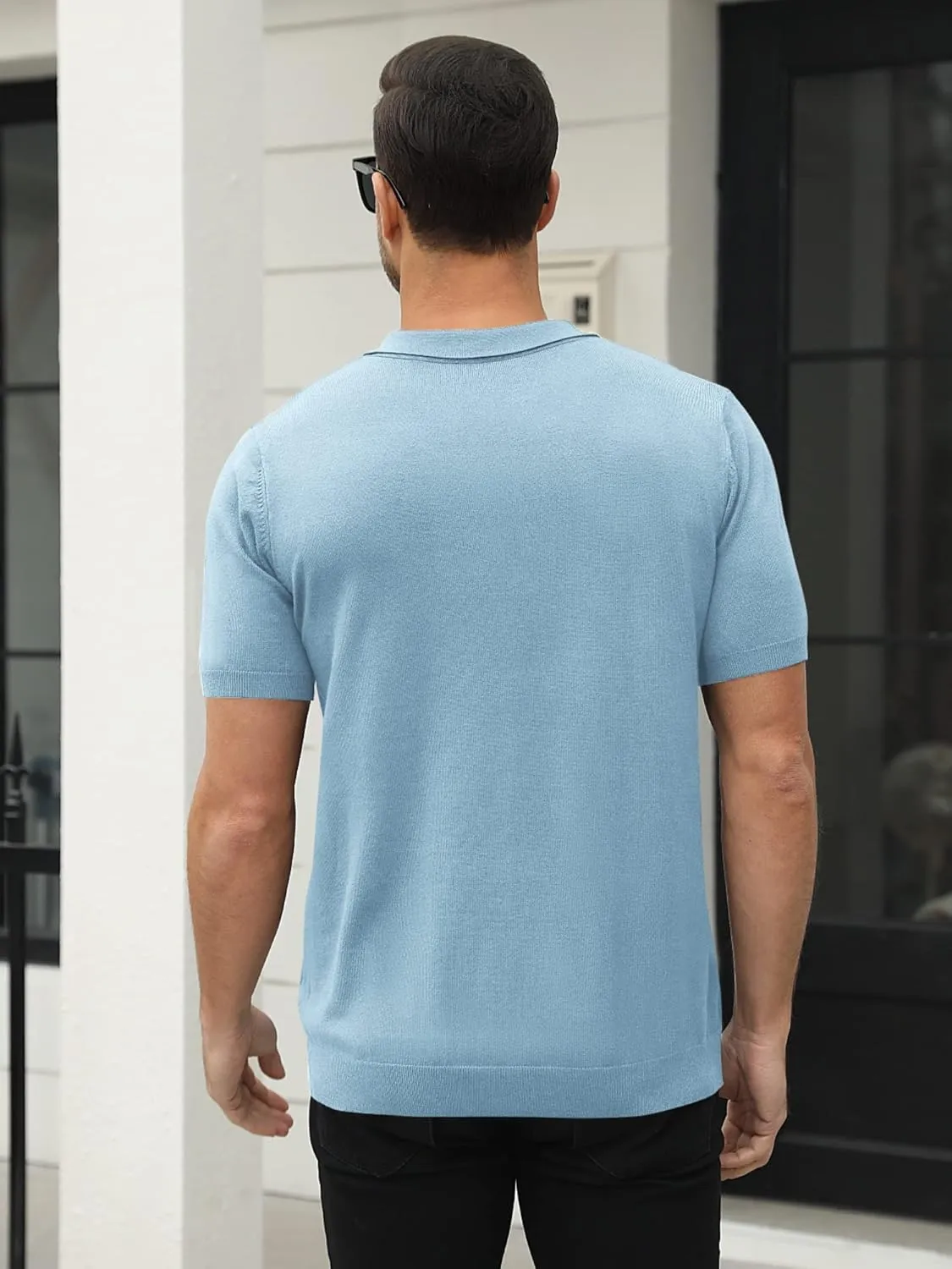 Syktkmx Mens Golf Polo Shirts Short Sleeve Casual Banded Bottom Stretch Classic Fit Solid Knit T-Shirts