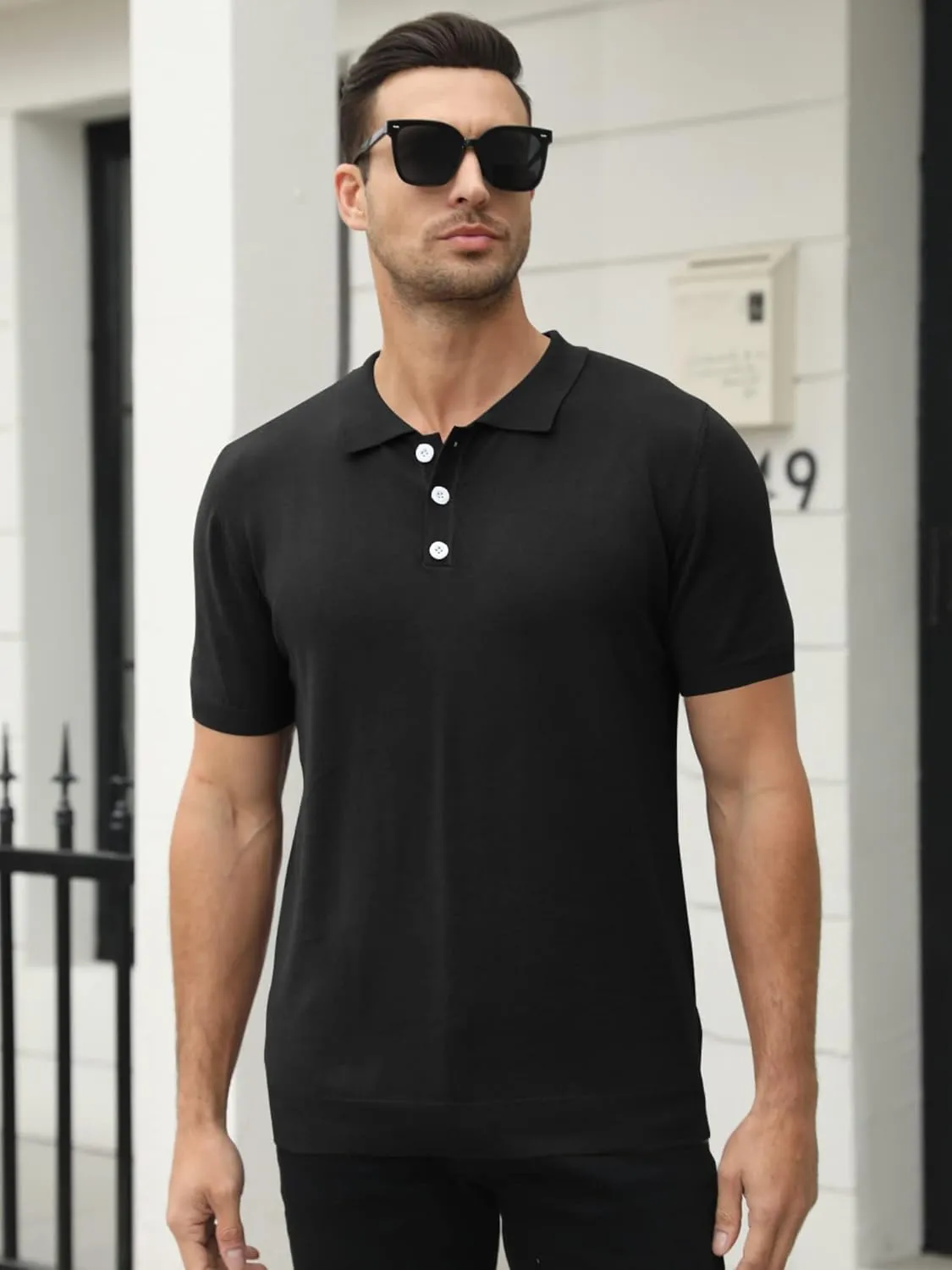 Syktkmx Mens Golf Polo Shirts Short Sleeve Casual Banded Bottom Stretch Classic Fit Solid Knit T-Shirts