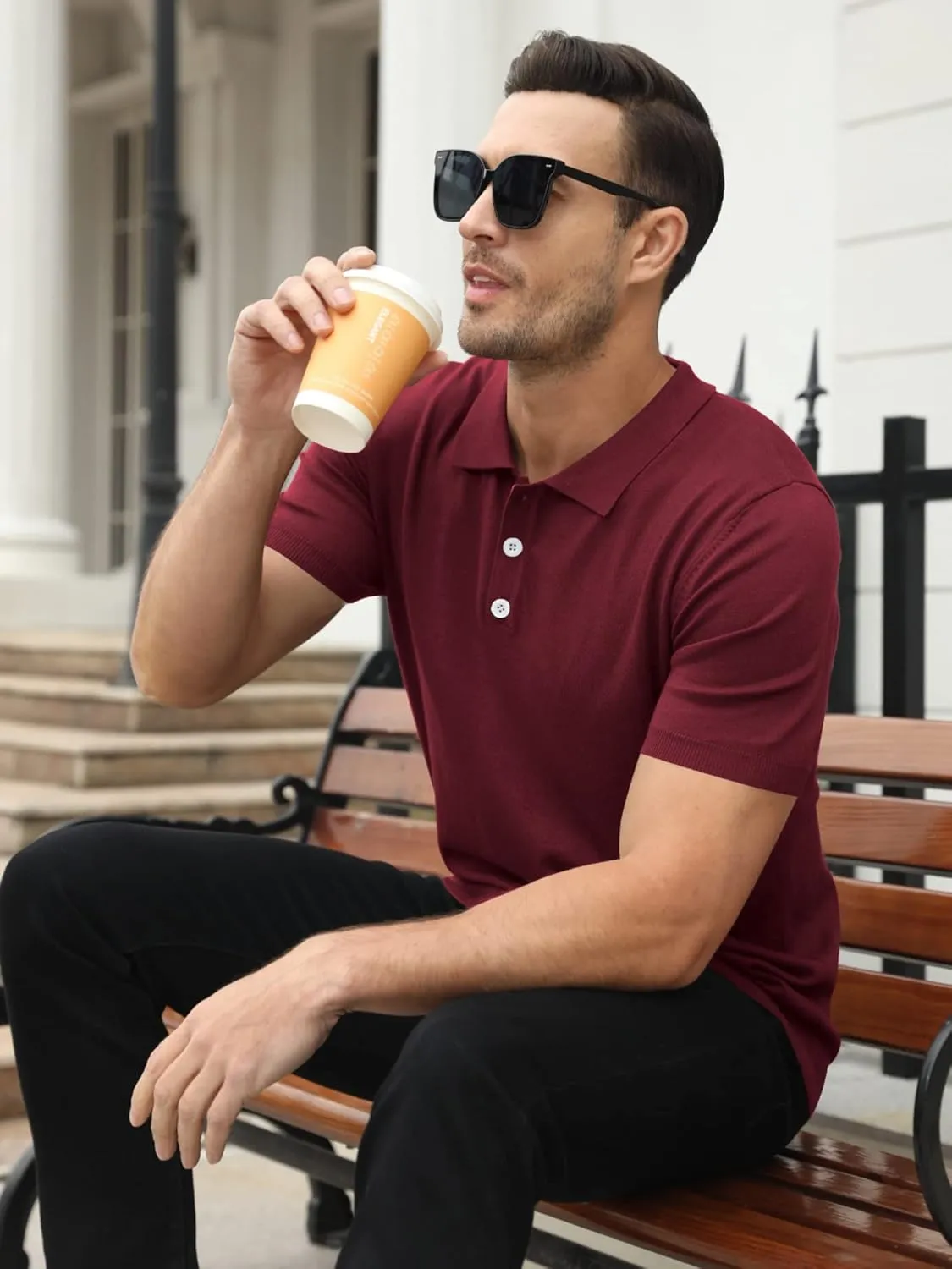Syktkmx Mens Golf Polo Shirts Short Sleeve Casual Banded Bottom Stretch Classic Fit Solid Knit T-Shirts