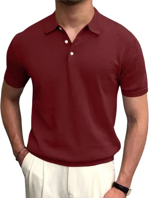 Syktkmx Mens Golf Polo Shirts Short Sleeve Casual Banded Bottom Stretch Classic Fit Solid Knit T-Shirts