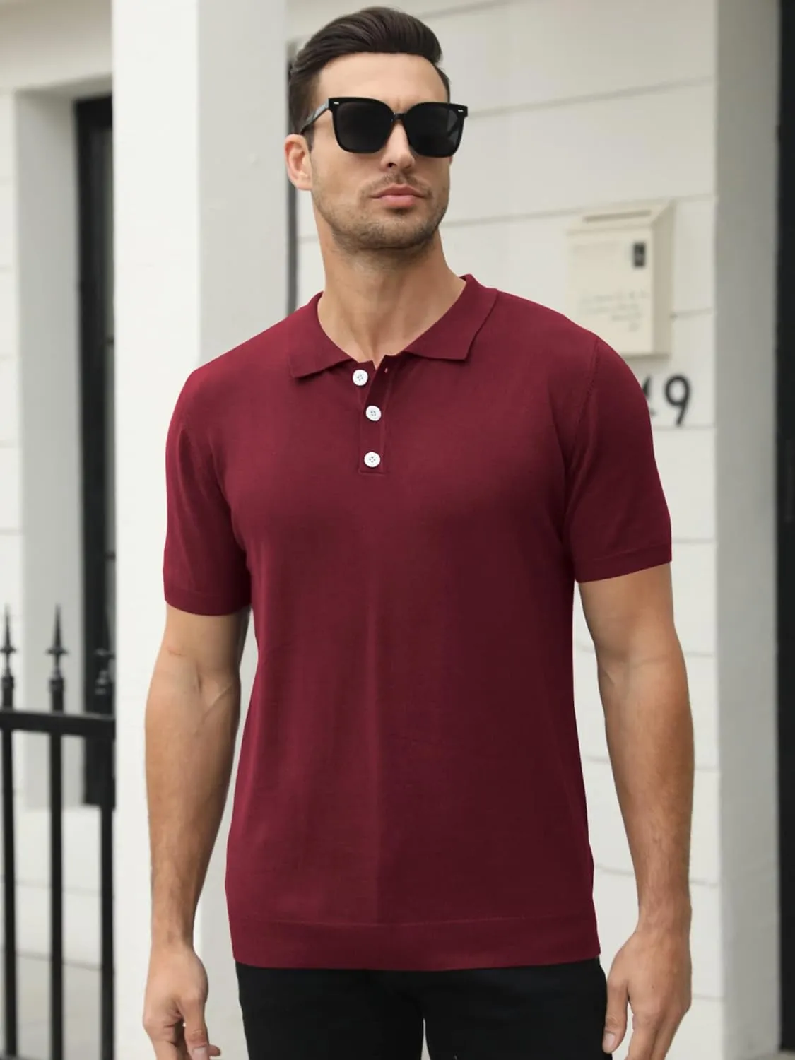 Syktkmx Mens Golf Polo Shirts Short Sleeve Casual Banded Bottom Stretch Classic Fit Solid Knit T-Shirts