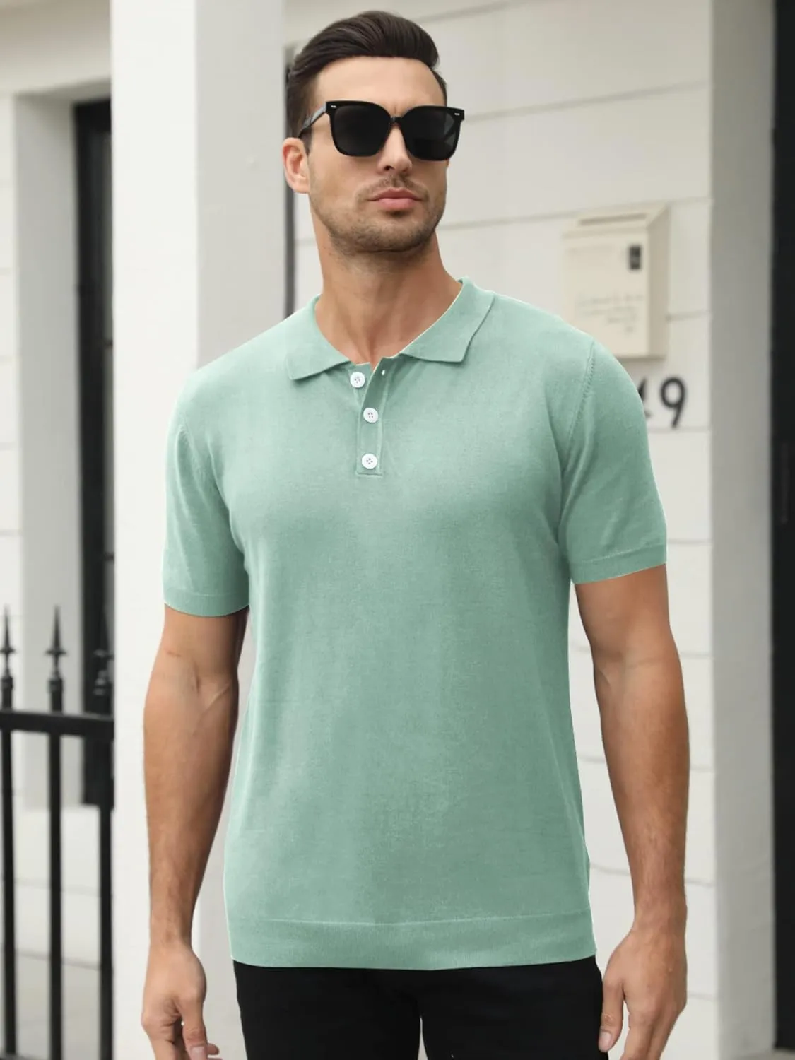 Syktkmx Mens Golf Polo Shirts Short Sleeve Casual Banded Bottom Stretch Classic Fit Solid Knit T-Shirts