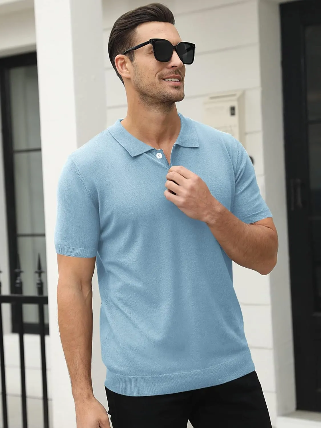 Syktkmx Mens Golf Polo Shirts Short Sleeve Casual Banded Bottom Stretch Classic Fit Solid Knit T-Shirts