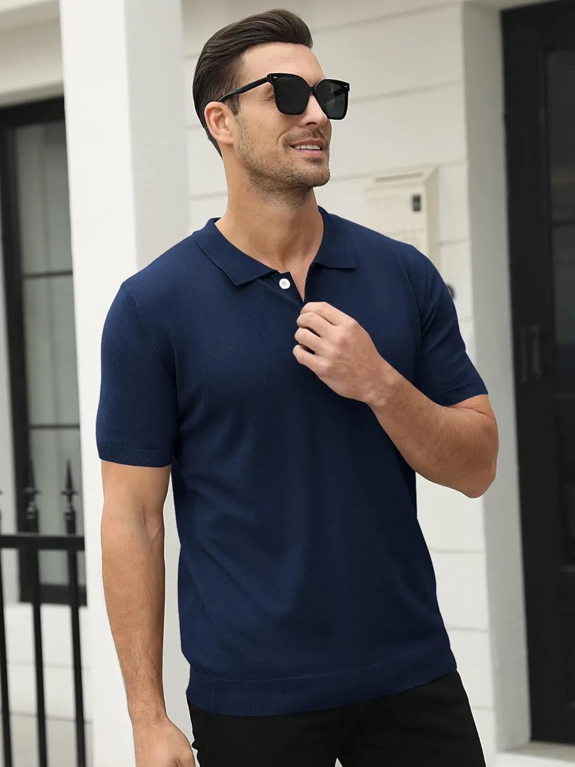 Syktkmx Mens Golf Polo Shirts Short Sleeve Casual Banded Bottom Stretch Classic Fit Solid Knit T-Shirts