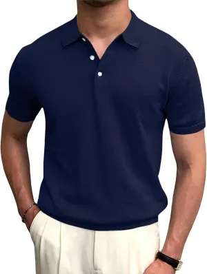 Syktkmx Mens Golf Polo Shirts Short Sleeve Casual Banded Bottom Stretch Classic Fit Solid Knit T-Shirts