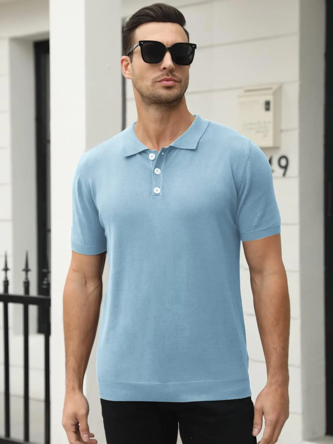 Syktkmx Mens Golf Polo Shirts Short Sleeve Casual Banded Bottom Stretch Classic Fit Solid Knit T-Shirts