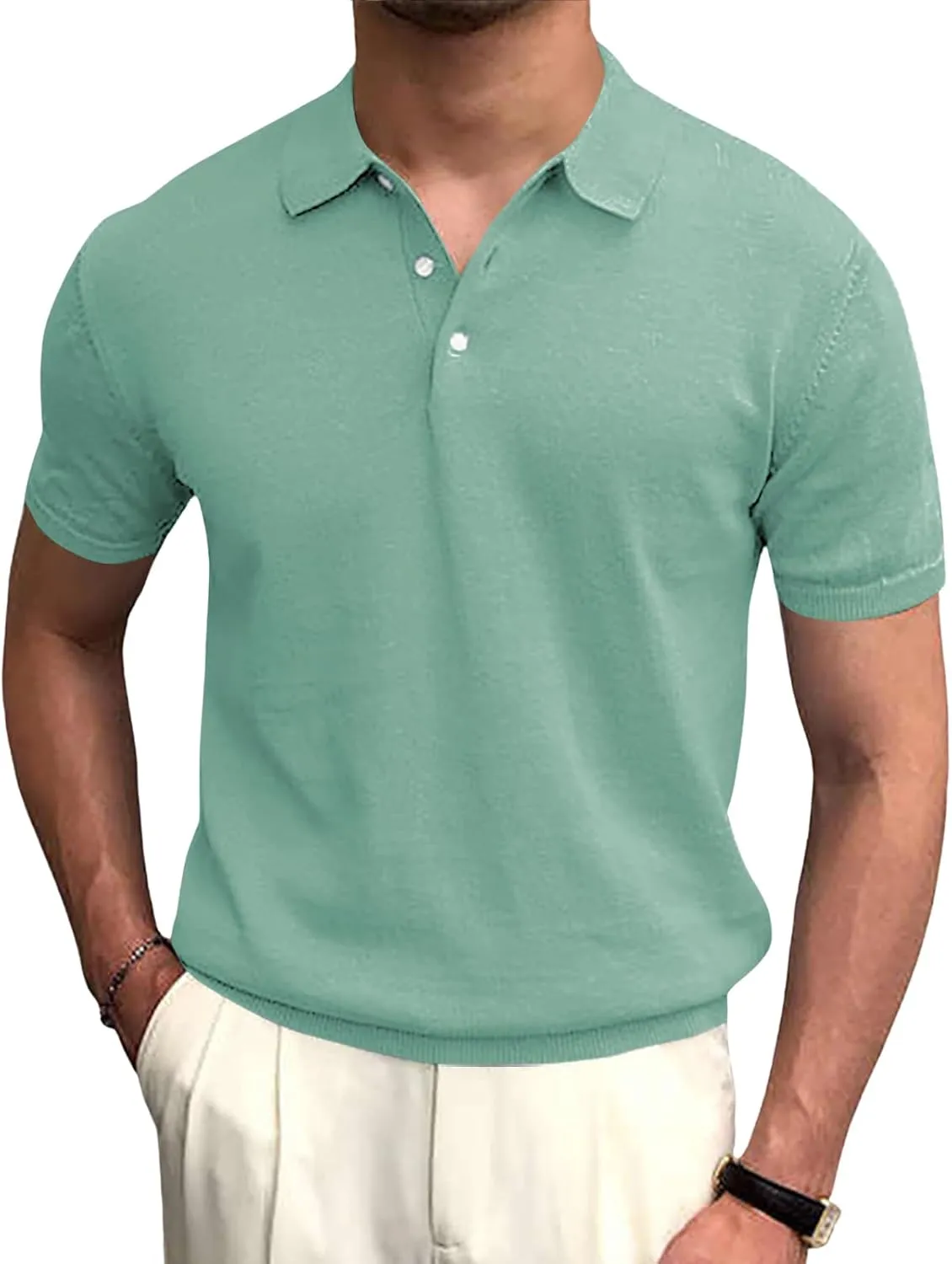 Syktkmx Mens Golf Polo Shirts Short Sleeve Casual Banded Bottom Stretch Classic Fit Solid Knit T-Shirts