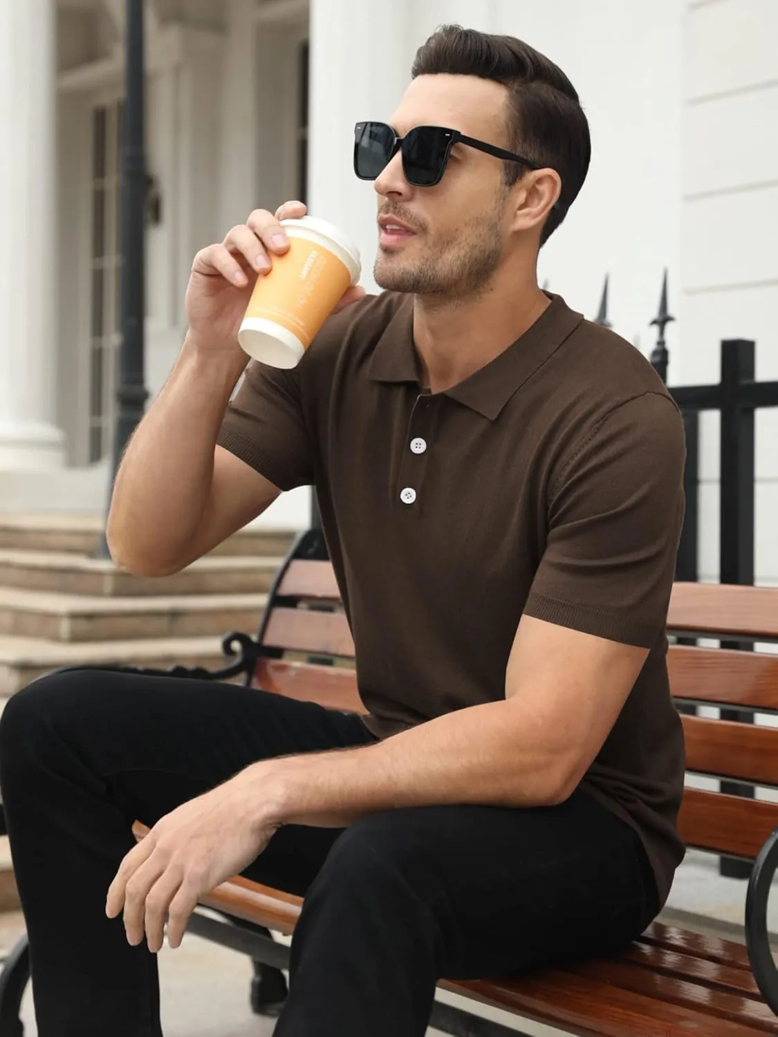 Syktkmx Mens Golf Polo Shirts Short Sleeve Casual Banded Bottom Stretch Classic Fit Solid Knit T-Shirts