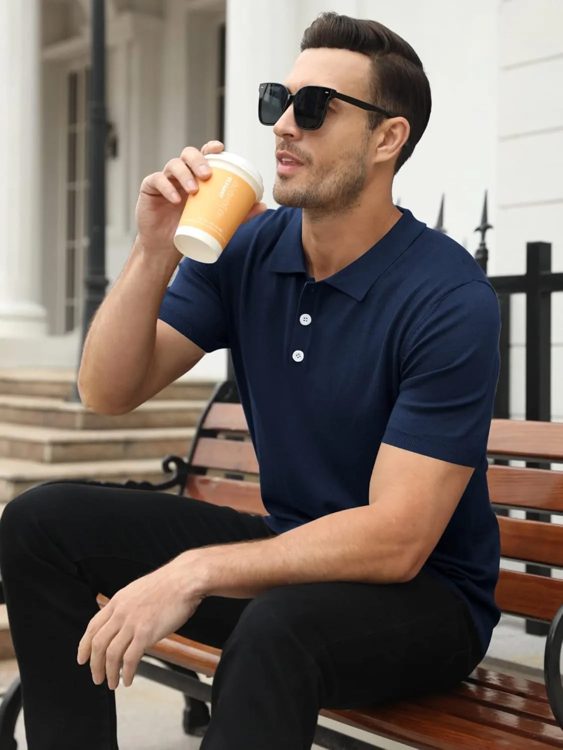 Syktkmx Mens Golf Polo Shirts Short Sleeve Casual Banded Bottom Stretch Classic Fit Solid Knit T-Shirts