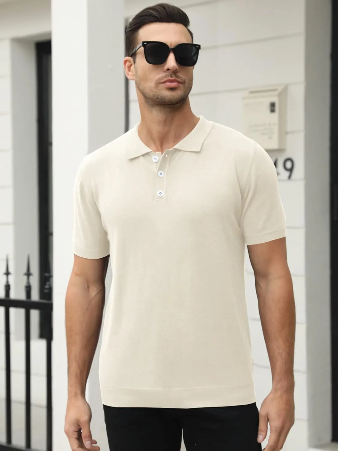 Syktkmx Mens Golf Polo Shirts Short Sleeve Casual Banded Bottom Stretch Classic Fit Solid Knit T-Shirts