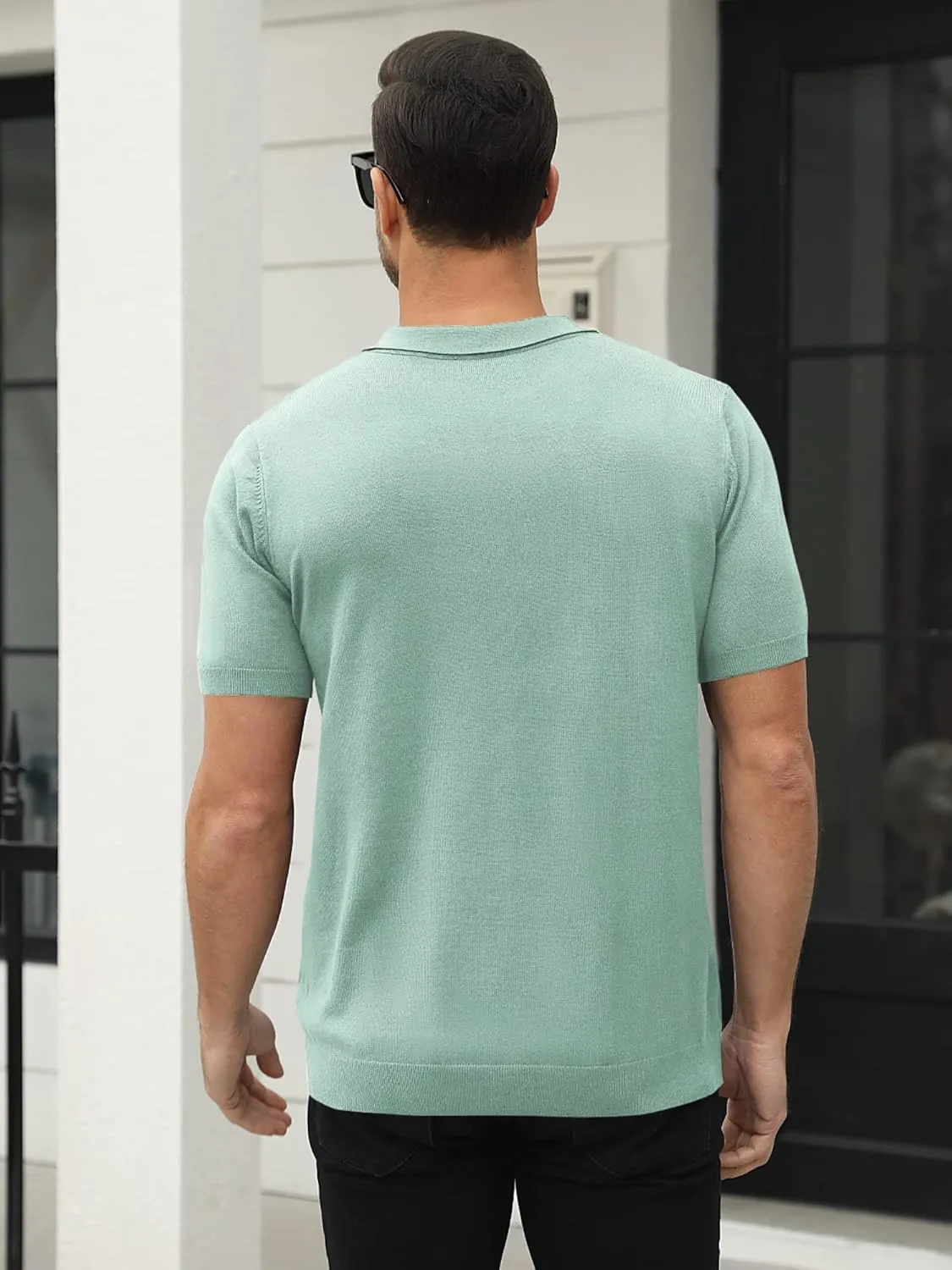 Syktkmx Mens Golf Polo Shirts Short Sleeve Casual Banded Bottom Stretch Classic Fit Solid Knit T-Shirts