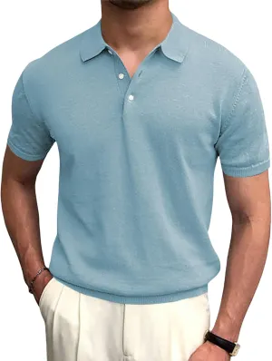 Syktkmx Mens Golf Polo Shirts Short Sleeve Casual Banded Bottom Stretch Classic Fit Solid Knit T-Shirts