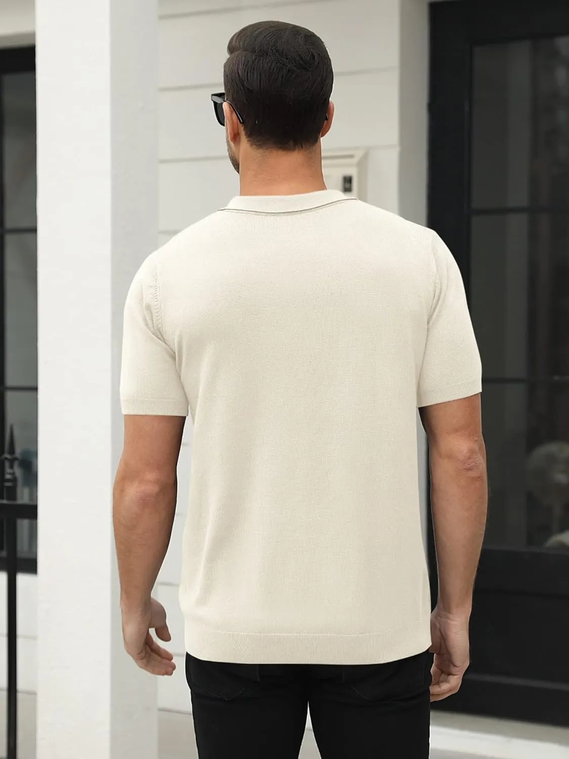 Syktkmx Mens Golf Polo Shirts Short Sleeve Casual Banded Bottom Stretch Classic Fit Solid Knit T-Shirts