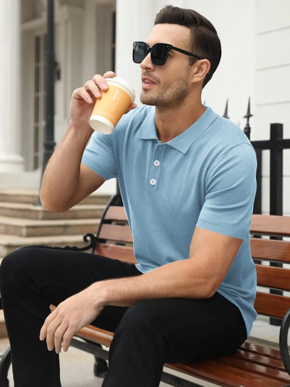 Syktkmx Mens Golf Polo Shirts Short Sleeve Casual Banded Bottom Stretch Classic Fit Solid Knit T-Shirts