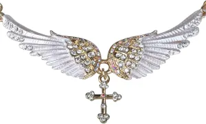 Szxc Jewelry Women's Crystal Guardian Angel Wings Cross Choker Pendant Necklaces 18" 2"