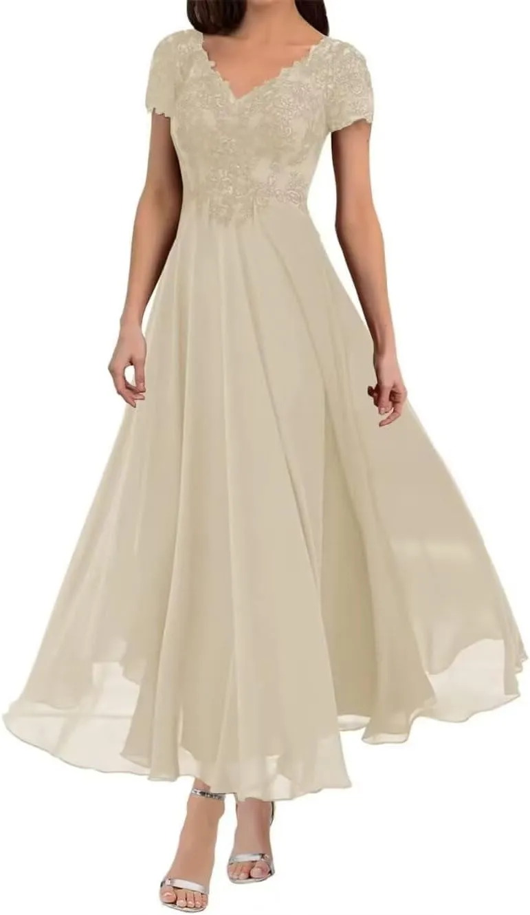 Tea Length Mother of The Bride Dresses for Wedding Lace Appliques Evening Dresses for Women