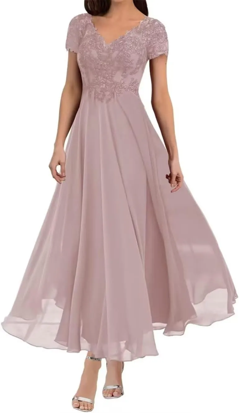 Tea Length Mother of The Bride Dresses for Wedding Lace Appliques Evening Dresses for Women