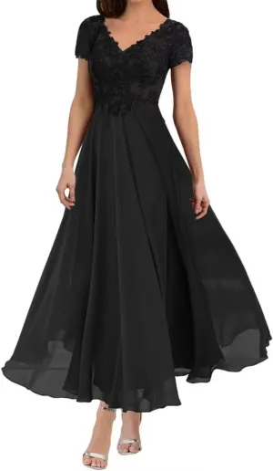 Tea Length Mother of The Bride Dresses for Wedding Lace Appliques Evening Dresses for Women