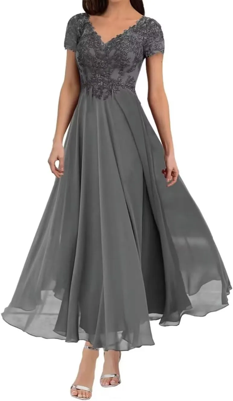 Tea Length Mother of The Bride Dresses for Wedding Lace Appliques Evening Dresses for Women