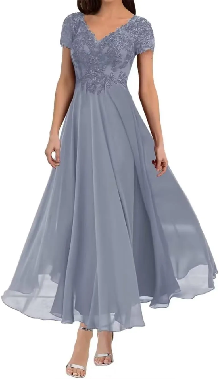 Tea Length Mother of The Bride Dresses for Wedding Lace Appliques Evening Dresses for Women