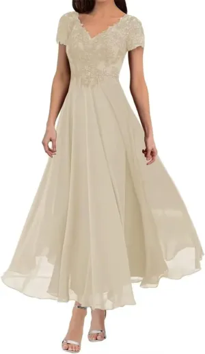 Tea Length Mother of The Bride Dresses for Wedding Lace Appliques Evening Dresses for Women