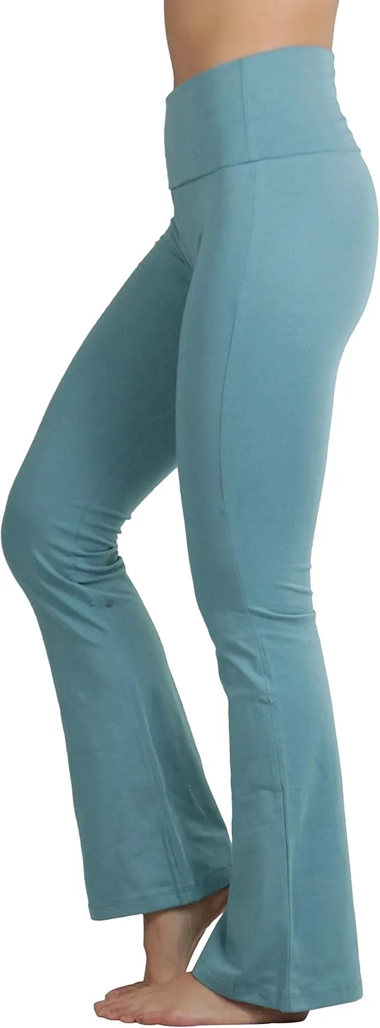 ToBeInStyle Womens Premium Comfortable Cotton-Blend Fold Over Flared Yoga Pants Leggings