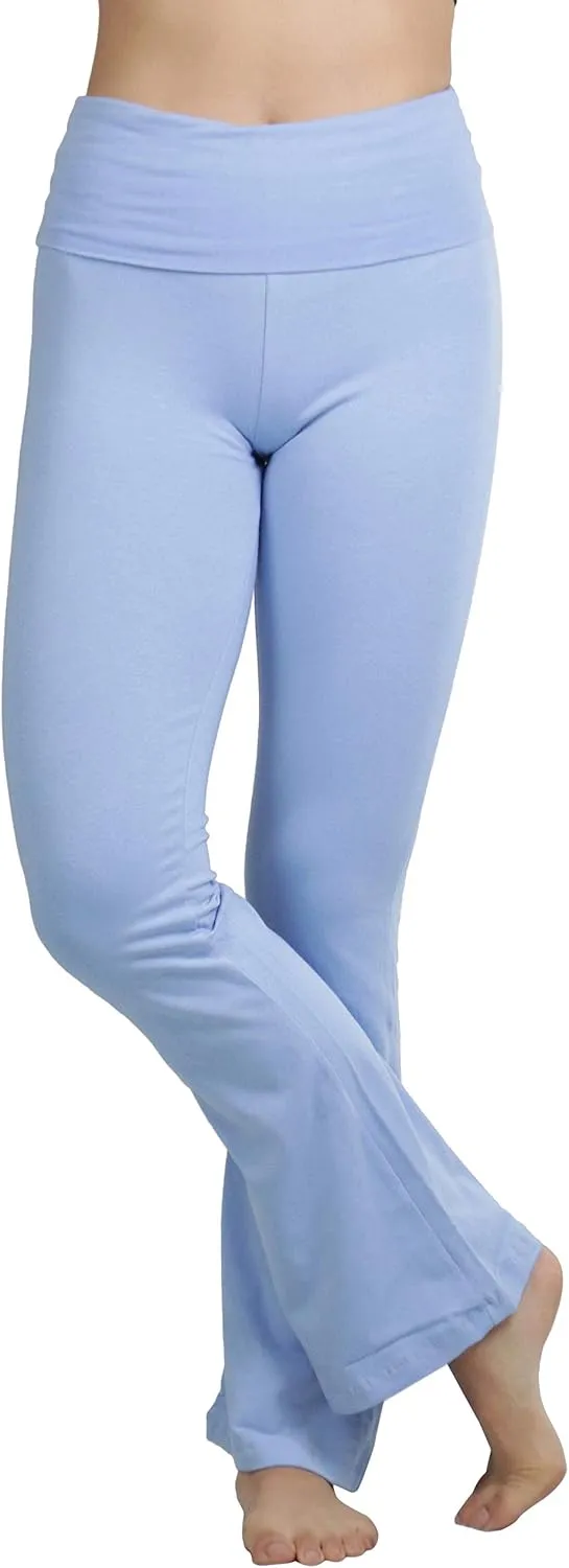 ToBeInStyle Womens Premium Comfortable Cotton-Blend Fold Over Flared Yoga Pants Leggings