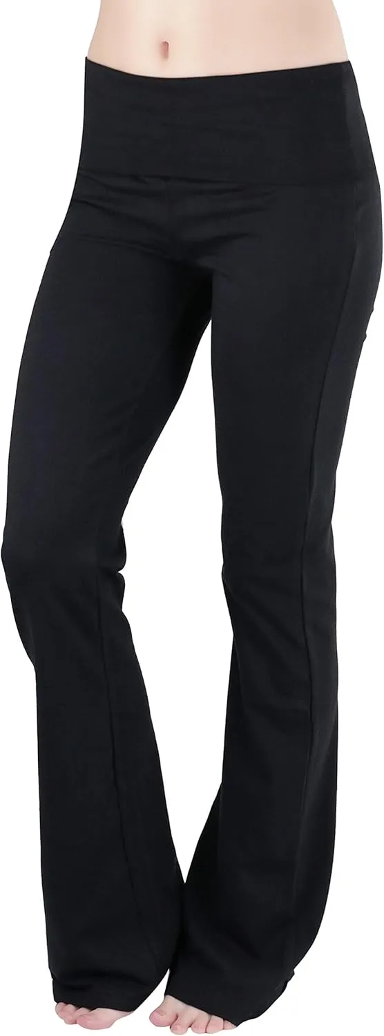 ToBeInStyle Womens Premium Comfortable Cotton-Blend Fold Over Flared Yoga Pants Leggings