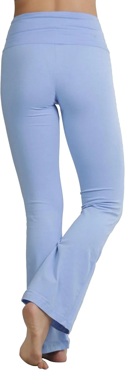 ToBeInStyle Womens Premium Comfortable Cotton-Blend Fold Over Flared Yoga Pants Leggings