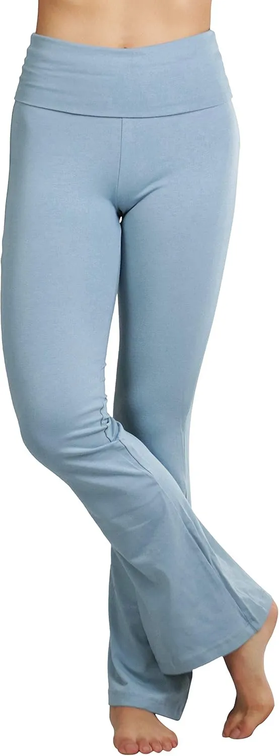 ToBeInStyle Womens Premium Comfortable Cotton-Blend Fold Over Flared Yoga Pants Leggings