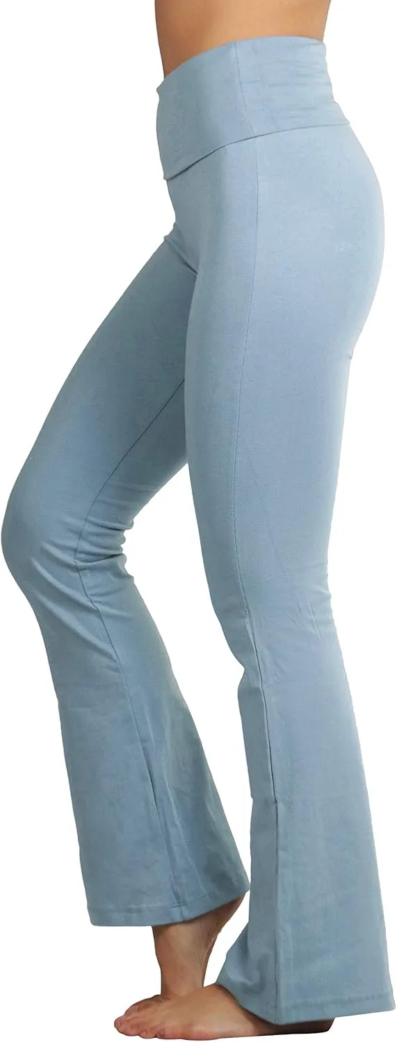 ToBeInStyle Womens Premium Comfortable Cotton-Blend Fold Over Flared Yoga Pants Leggings