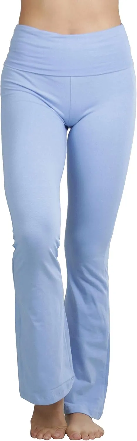 ToBeInStyle Womens Premium Comfortable Cotton-Blend Fold Over Flared Yoga Pants Leggings
